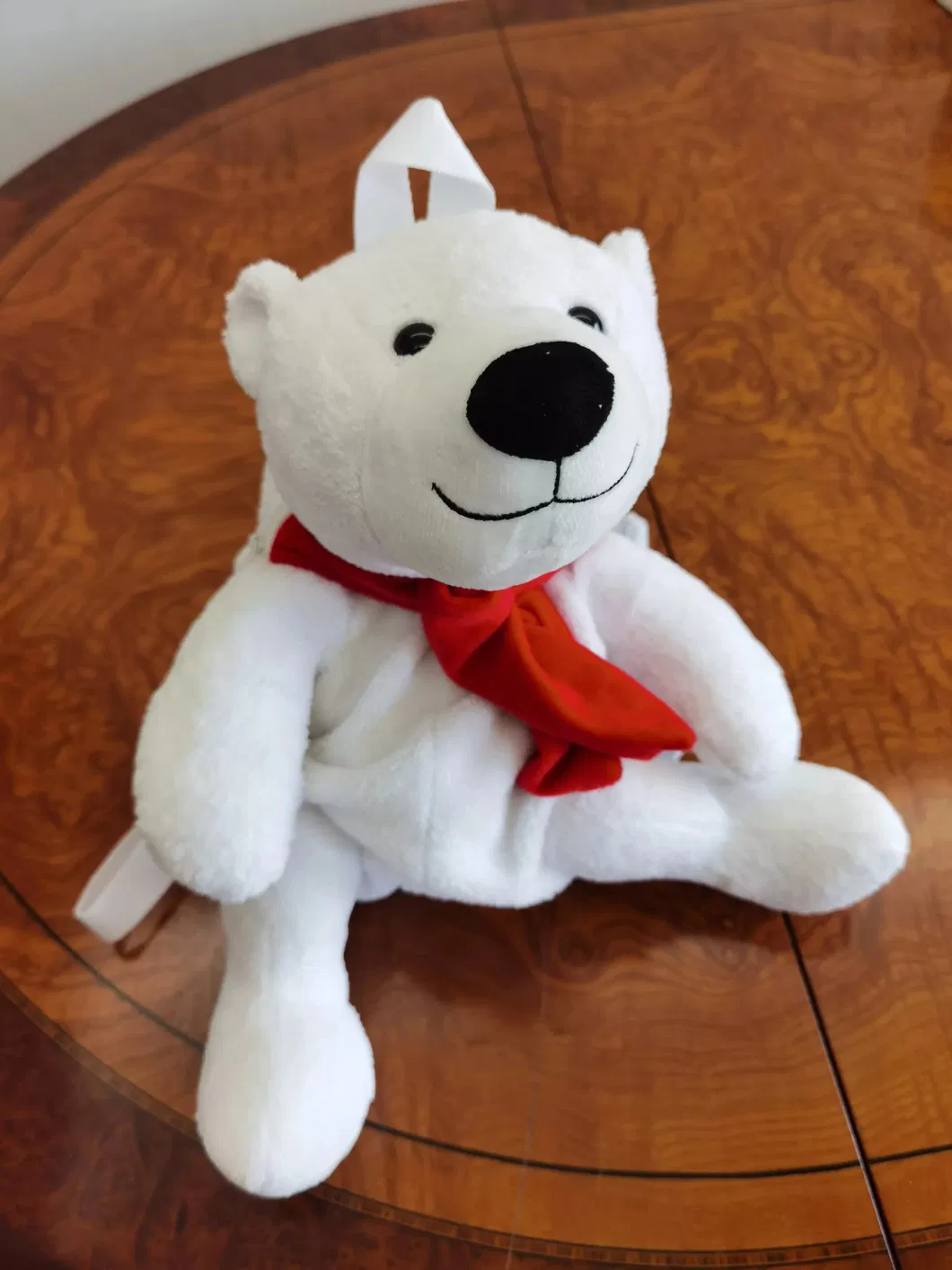 2024 Factory Supply Plush Children School Bag White Cartoon Mini Plush Cute Bear Kids Backpack