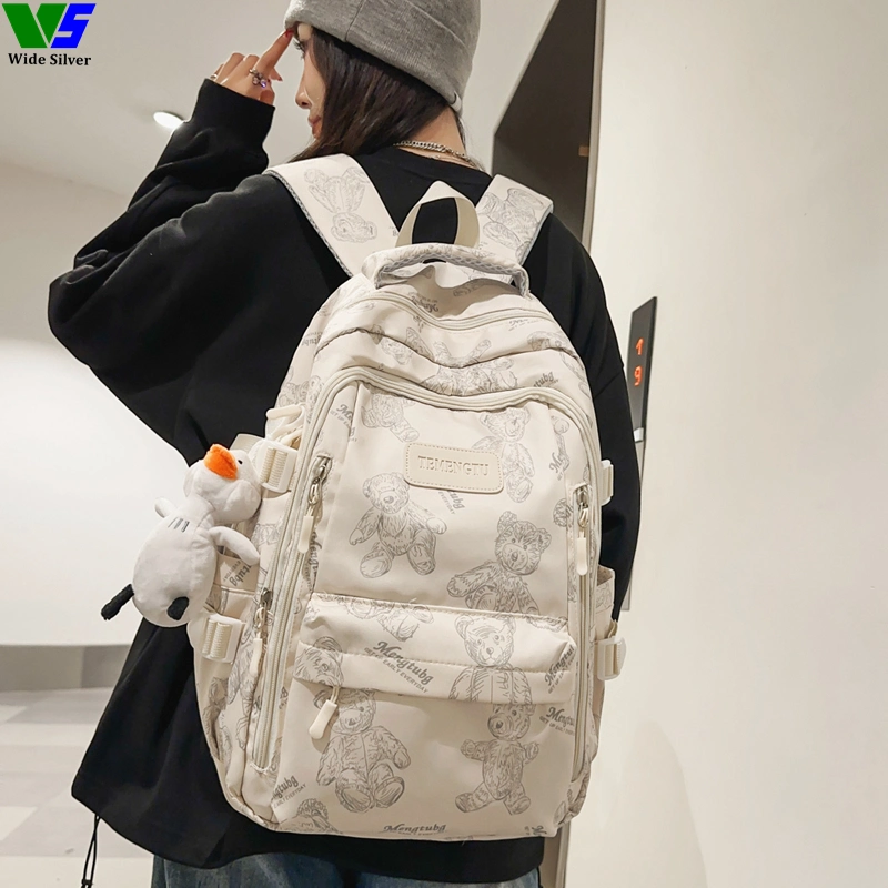 Wide Silver in Stock Durable Fashion Simple Cotton Canvas Backpack for Kids