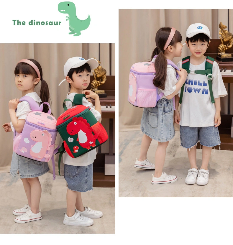 Custom Cute Cartoon Leather-Faced Dinosaur Backpack Preschool Kindergarten School Bag for Girls Boys