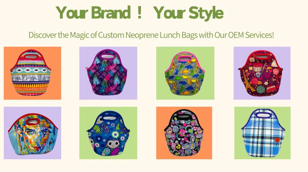 Wholesale Customized Neoprene Lovely Lunch Pouch Fashionable Neoprene Pack Lunch Bag for Kids with Customizable Design