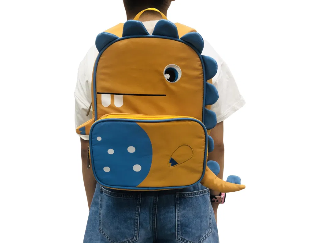 Yellow Dinosaur Students School Bag Backpack with Padded Back &amp; Adjustable Strap