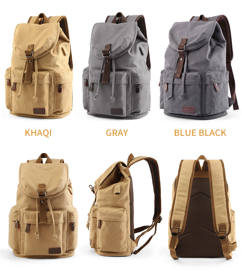 Men Canvas Bucket Students Backpack School Bag Casual Luggage Laptop Bags with USB Charge