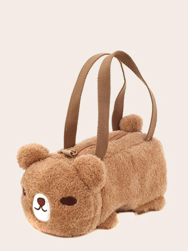 Children&prime; S Furry Rabbit Backpack Cute Fluffy Ball Decoration Animal Bag