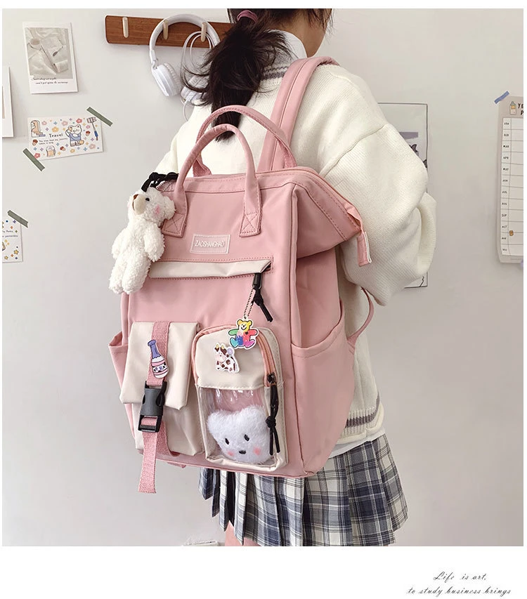 Nylon School Bags for Teenage Girls Kawaii College Student Kids Book