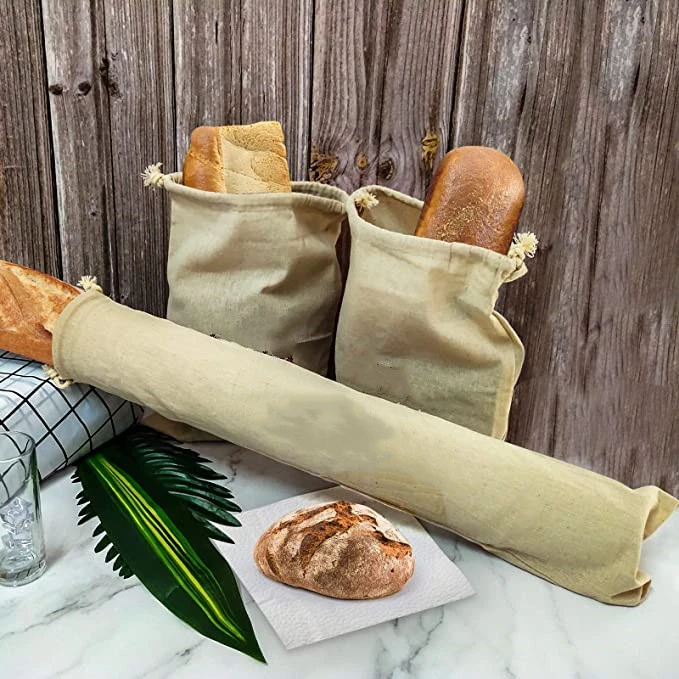 LFGB Gots Linen Loaf Bread Packing Bag Personalized Printed Organic Cotton Biodegradable Bread Bag