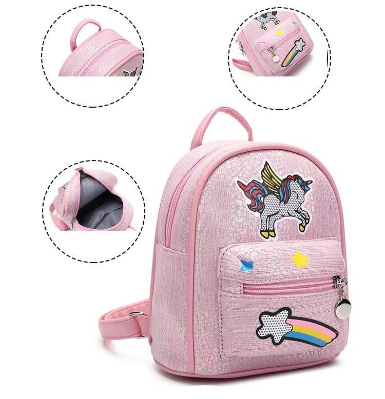 Shiny PU Bag Mini Backpack Rainbow Print Fashion Bag School Backpack for Girls and Boys