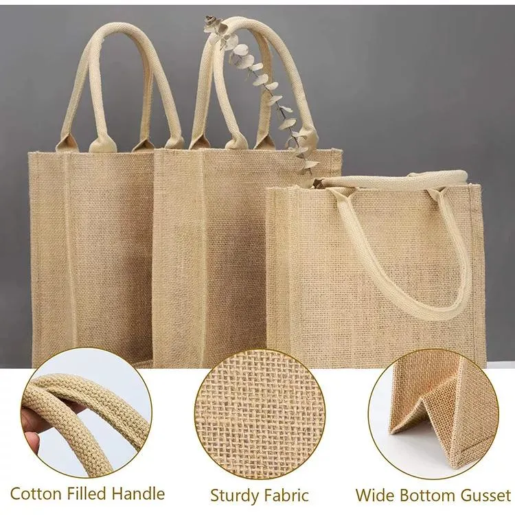 Natural Burlap Reusable Grocery Shopping Bridesmaid Online Wholesale Packing Tote Jute Bag