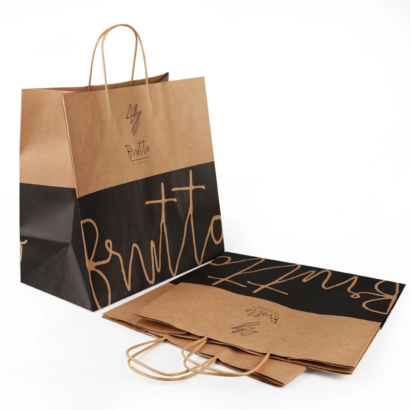 Top-Ranking Handle Bag Wholesale Custom Logo Eco-Friendly Tote Bag Brown Fast Food Take Away Kraft Paper Bag