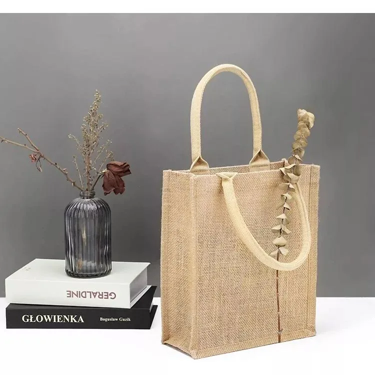 Natural Burlap Reusable Grocery Shopping Bridesmaid Online Wholesale Packing Tote Jute Bag