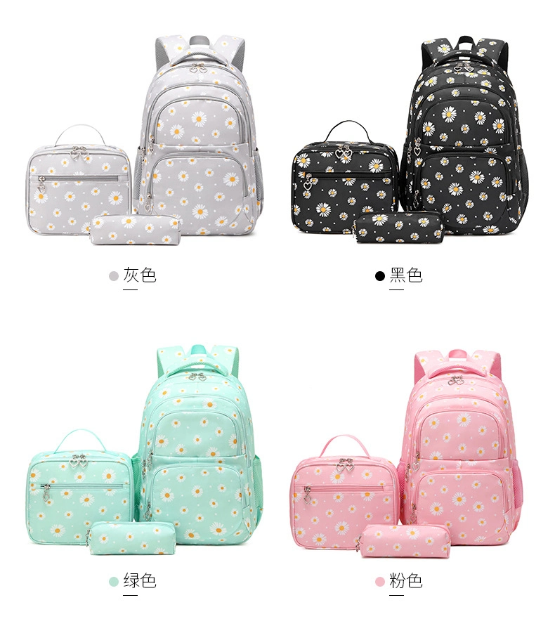 Three-Piece Sets Fashion Girl Waterproof Primary Child School Student Bag Backpack with Lunch and Pencil Pen Bag