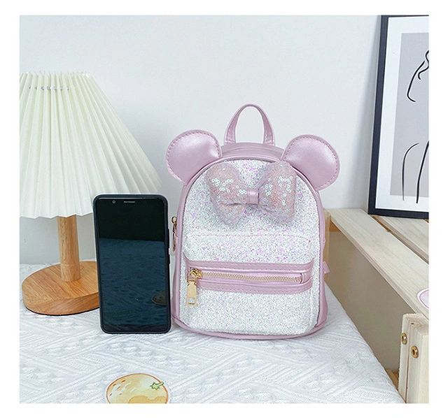 New Fashion Trend Sequin Cute Kindergarten Kids Backpack with Bow Ears