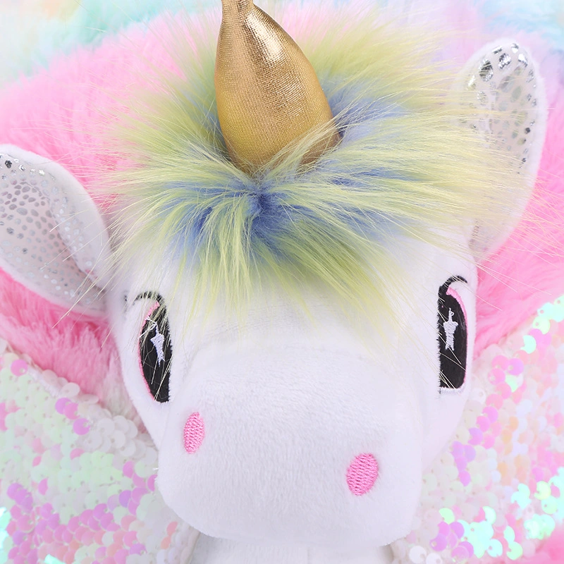 2023 New Unicorn Sequin Feathered Plush Children Cute Cartoon Plush Girl Backpack