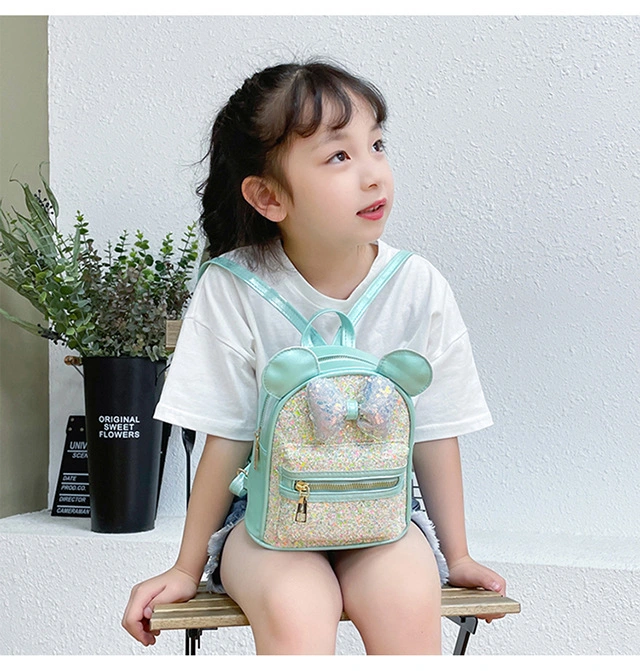 New Fashion Trend Sequin Cute Kindergarten Kids Backpack with Bow Ears