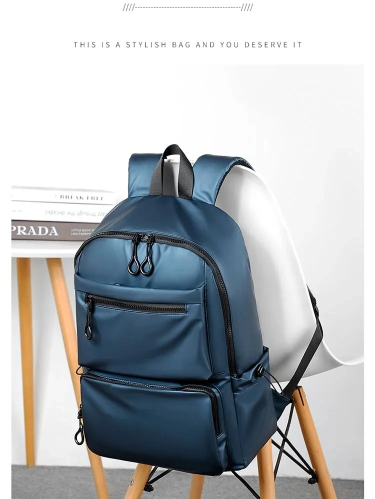 14 Inch Backpack Large Capacity Travel Leisure Solid Color PU Computer Backpack Fashion Casual Bag