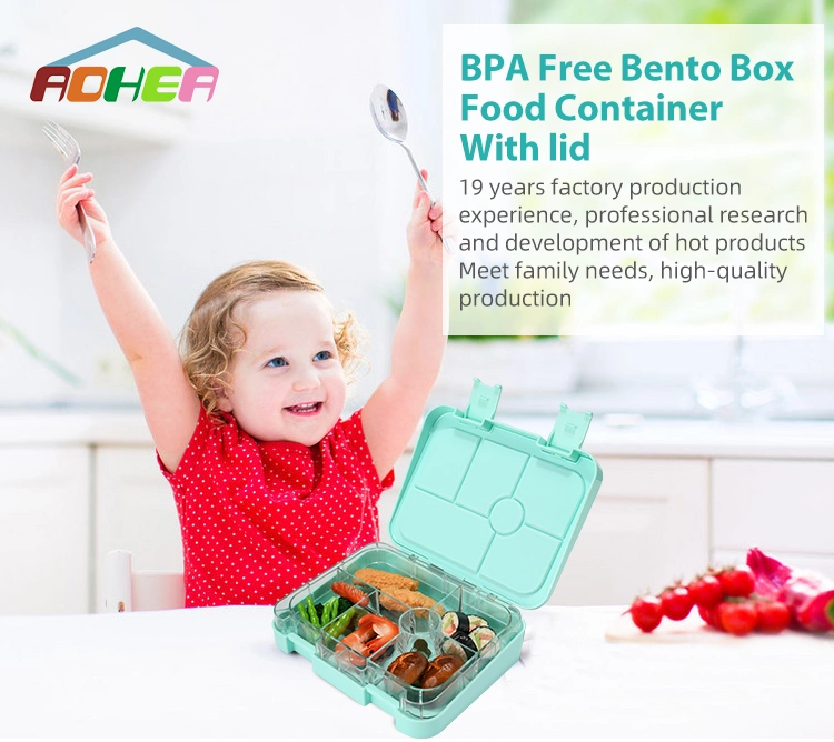 Aohea 6 Compartment Bento Kids Lunch Box, Reusable for Schools, Work, Travel