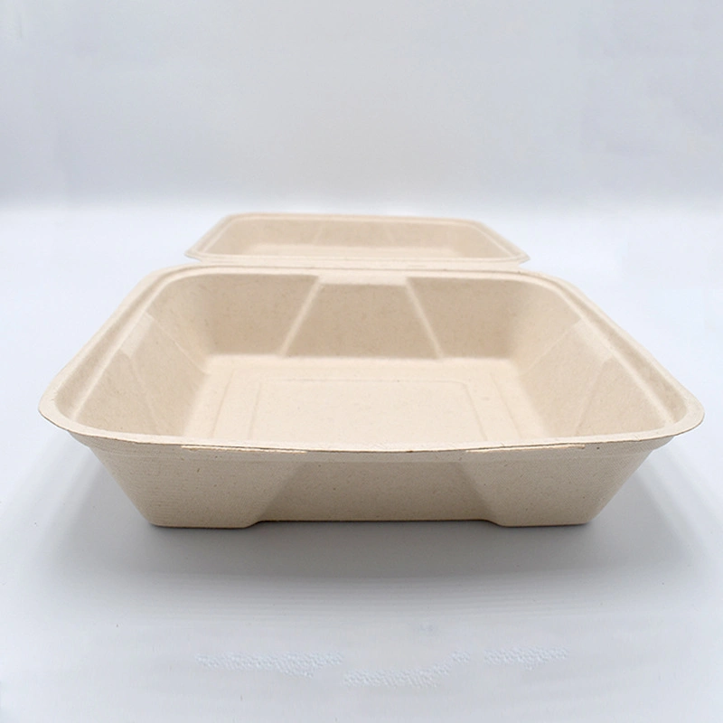 Disposable Compostable Pulp Box 320ml One-Piece Natural Color Packed Lunch Box (PS-312)