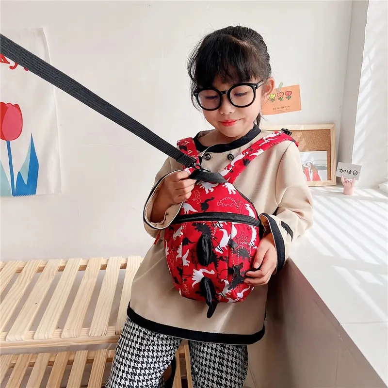 Boys Cute Korean Dinosaur Printing Anti-Lost Canvas Bag New Kindergarten School Bags Kids Pupils Backpack