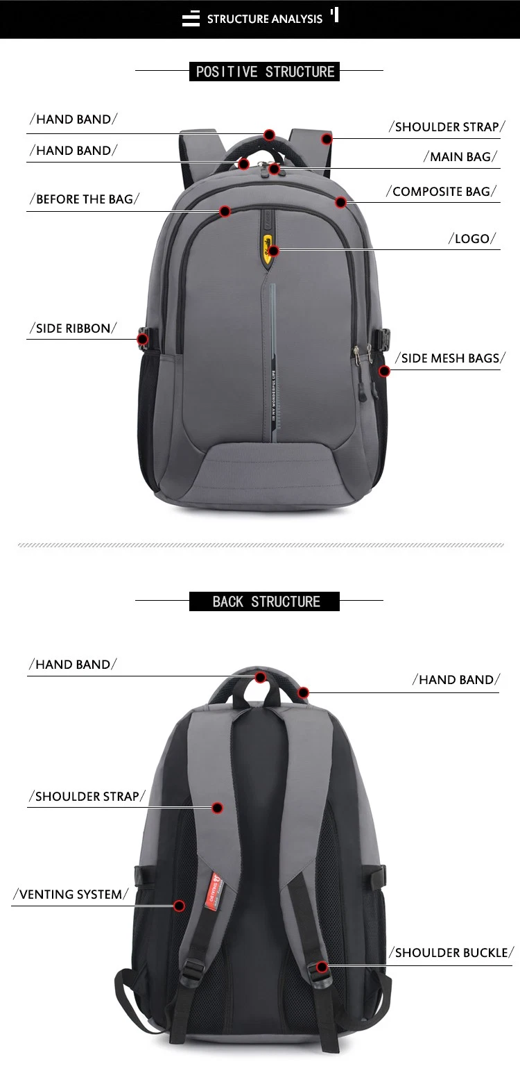 Fashion Waterproof Ultra Lightweight Back Black Notebook Bag for Men Book Bag Men&prime;s Stylish Notebook Backpack