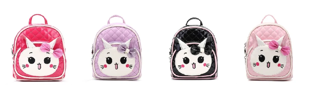 Shiny PU Leather Fashion Children Boys Girls Mini Small Preschool Bag Branded Cute Cat Animal Cartoon Baby Backpack for Kids