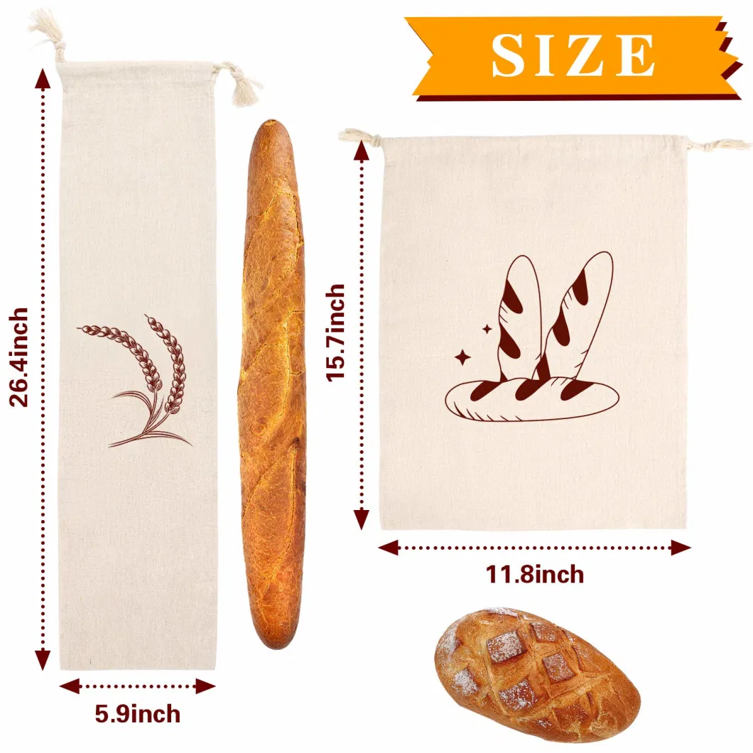 LFGB Gots Linen Loaf Bread Packing Bag Personalized Printed Organic Cotton Biodegradable Bread Bag