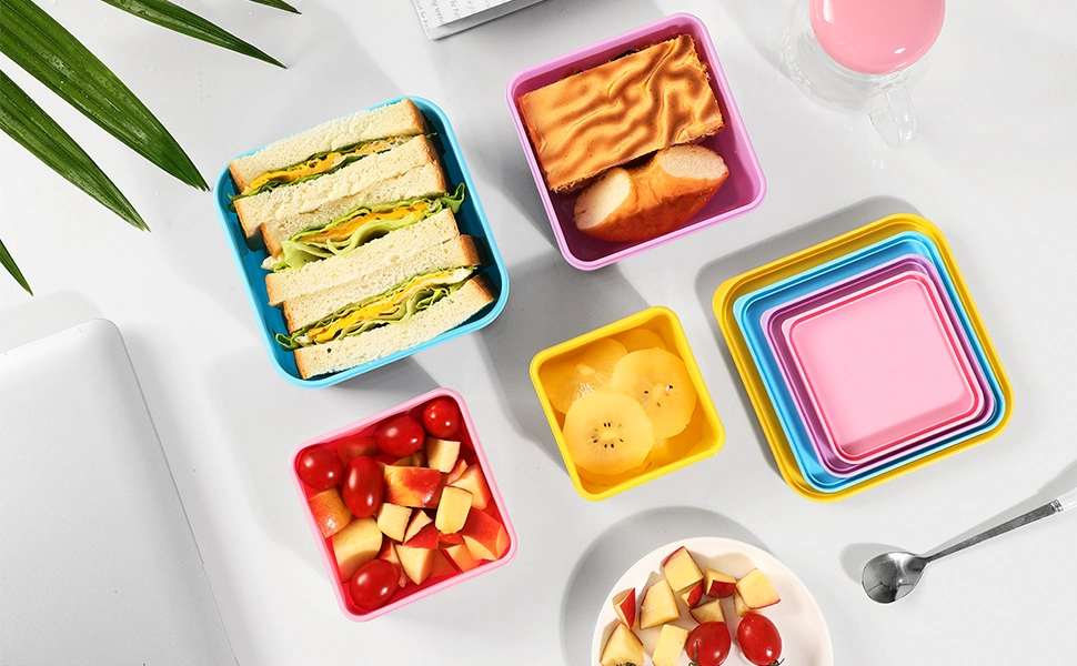 Aohea 4-Pack Kids Lunch Box, Bento Box for Meal Stackable Dishwasher-Safe