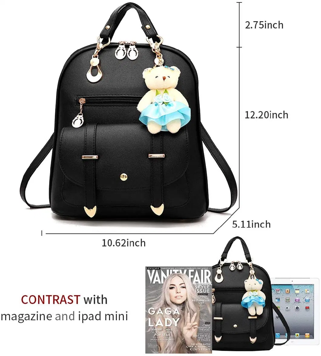 Large Capacity Leather Shoulder Bags Cute Mini Backpack for Girls, Black