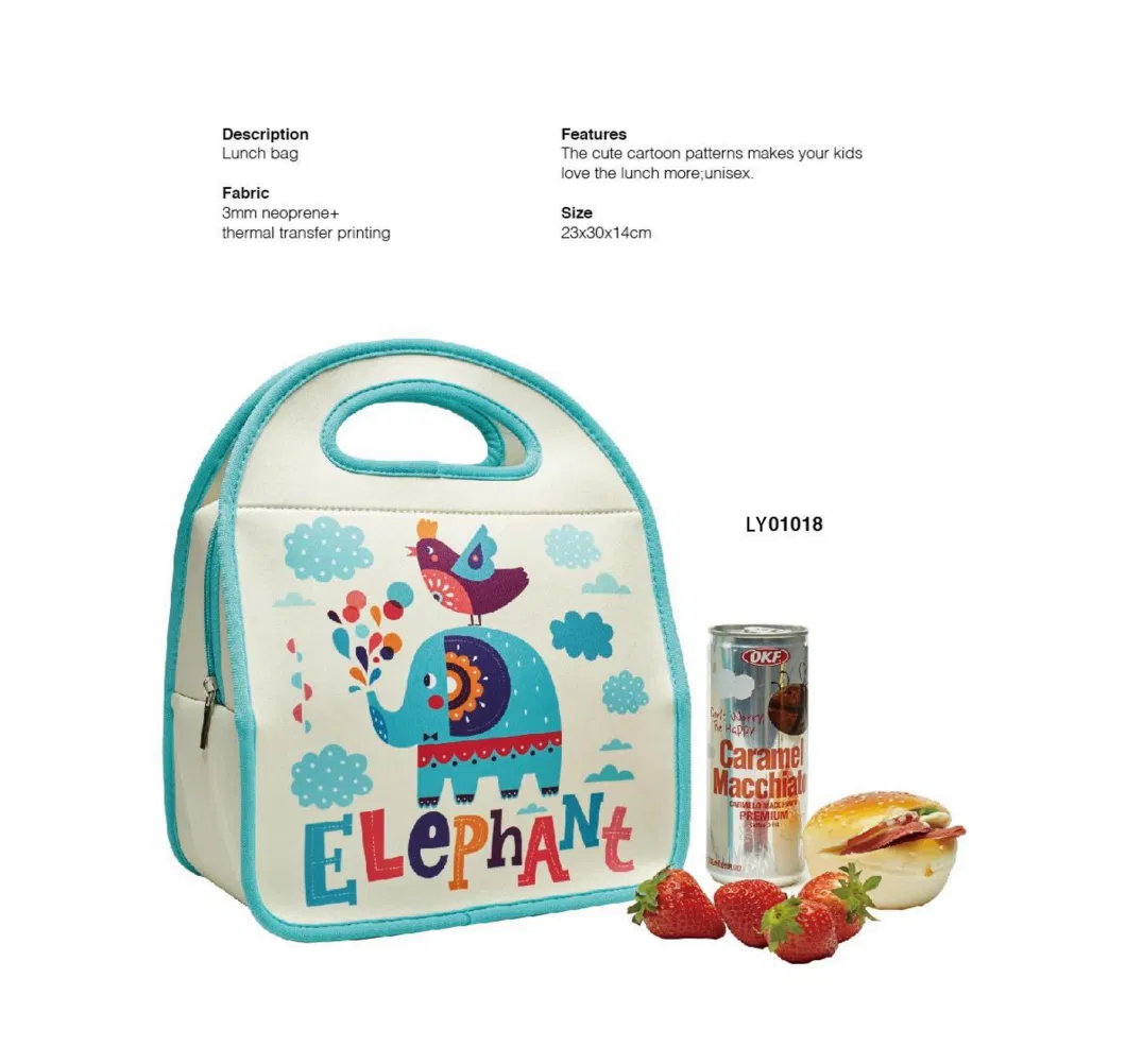 Custom Print Neoprene Lunch Bag Lion Kids Insulated Bag Perfect for Packing Hot Cold Snacks for Children Boy Girl School Travel