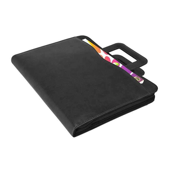 Personalized 3 Ring Binder Portfolio Stylish Leather Briefcase with Hidden Type Handles