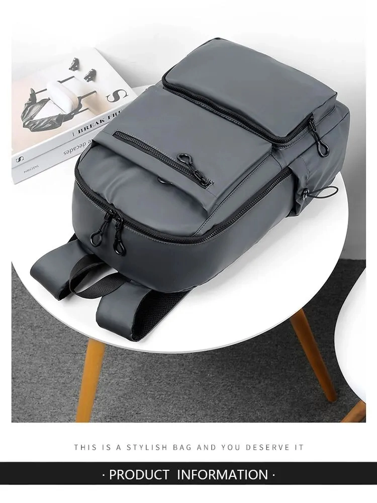 14 Inch Backpack Large Capacity Travel Leisure Solid Color PU Computer Backpack Fashion Casual Bag