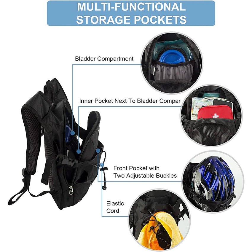 Hydration Backpack with 2L Water Bladder BPA Free Lightweight Cycling Backpack for Men Women Teenagers Waterproof Water Hydration Bag