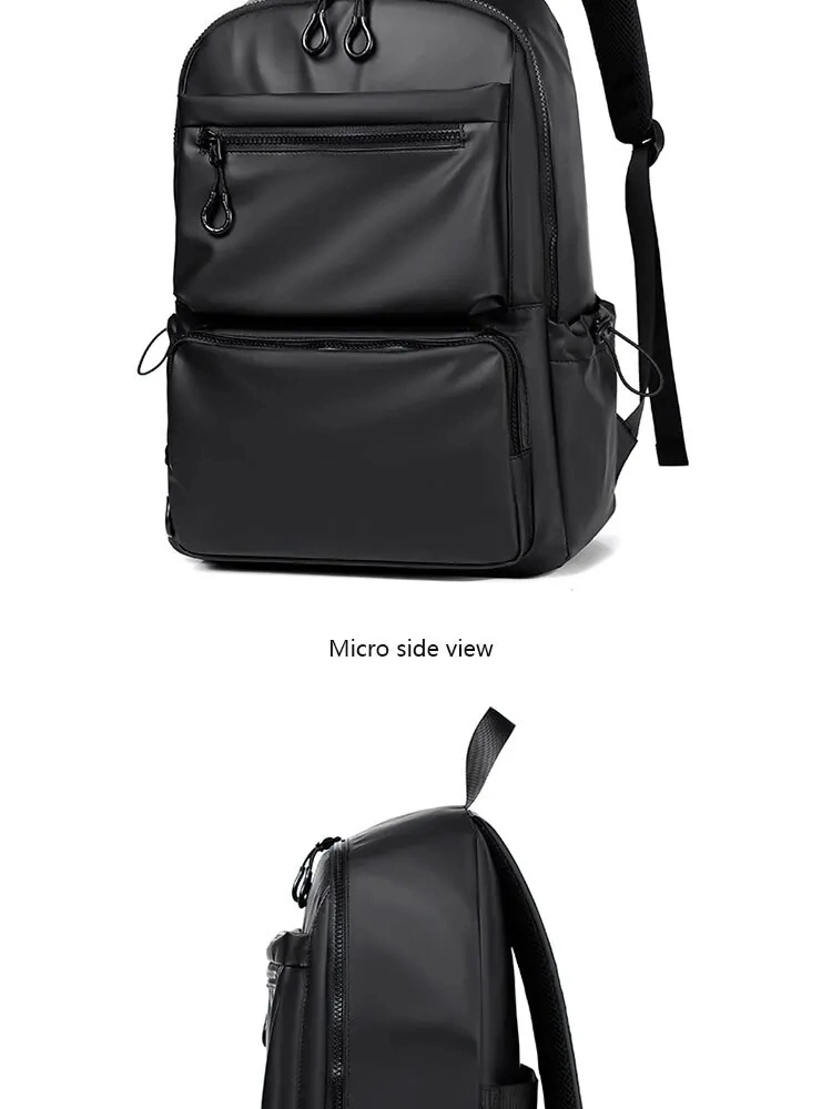 14 Inch Backpack Large Capacity Travel Leisure Solid Color PU Computer Backpack Fashion Casual Bag