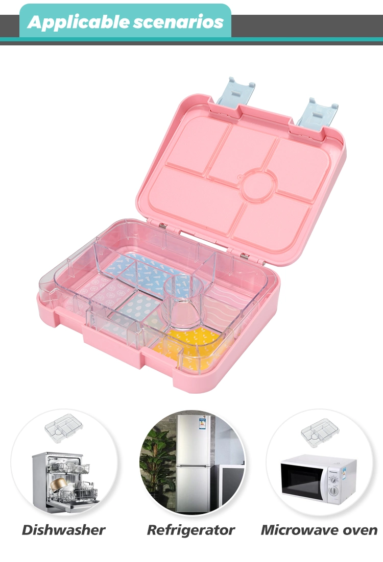 Aohea 6 Compartment Bento Kids Lunch Box, Reusable for Schools, Work, Travel