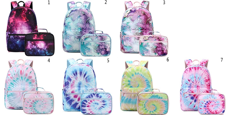 Full Print Bag Set Cute Backpack Boys Girls School Tie Dye Bag Bookbags