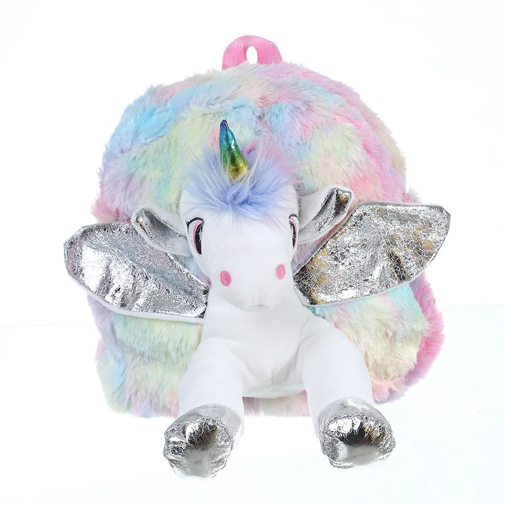 2023 New Unicorn Sequin Feathered Plush Children Cute Cartoon Plush Girl Backpack