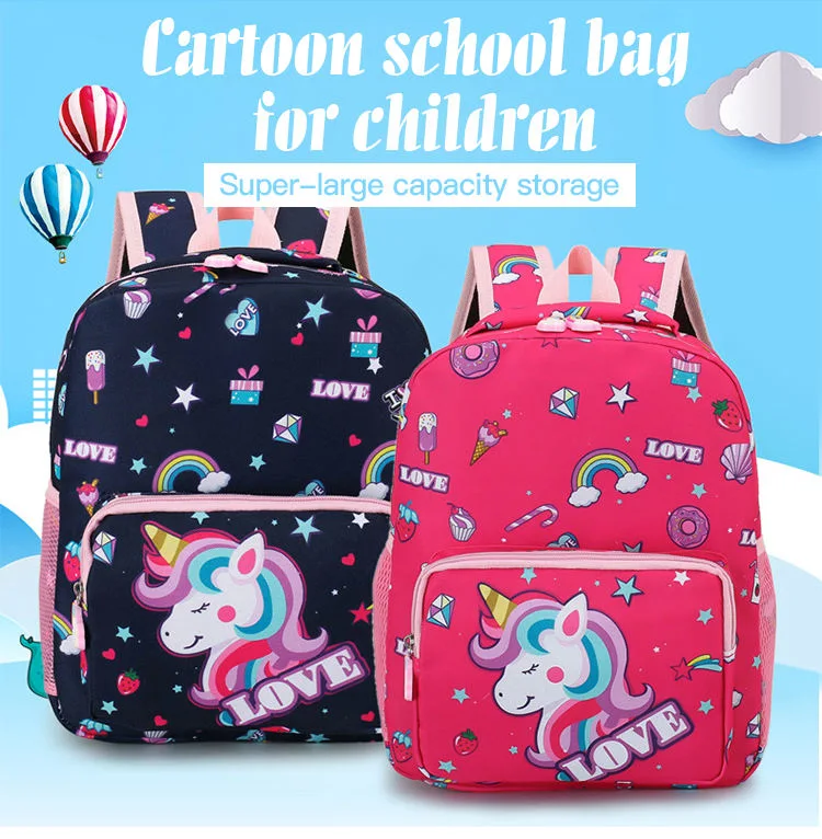 Hot Selling Light Weight Kindergarten Baby Boys Girls Kids Unicorn Printing Backpack