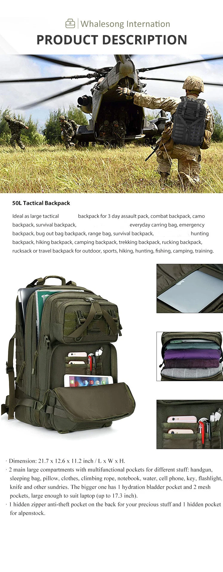 Hiking Backpack Waterproof Oxford Durable Tactical Bag Combat Backpacks