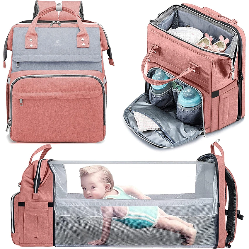 6-in-1 with Changing Station - Large Capacity Durable Waterproof and Bassinet with Mosquito Net Insulated Pockets Diaper Bag Backpack