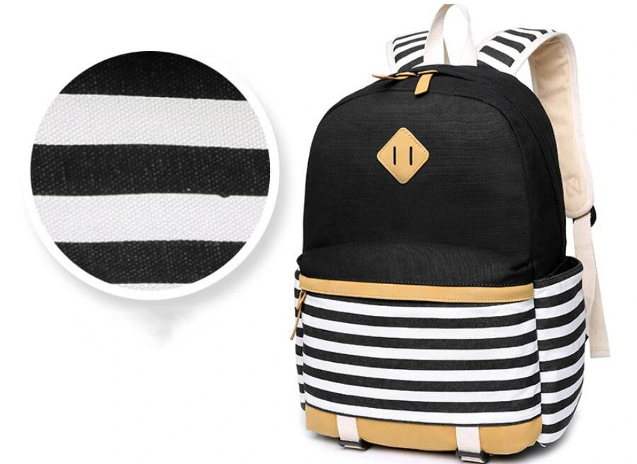 Custom Striped Canvas Students Large-Capacity School Bag Fashion Girl Boy Backpack