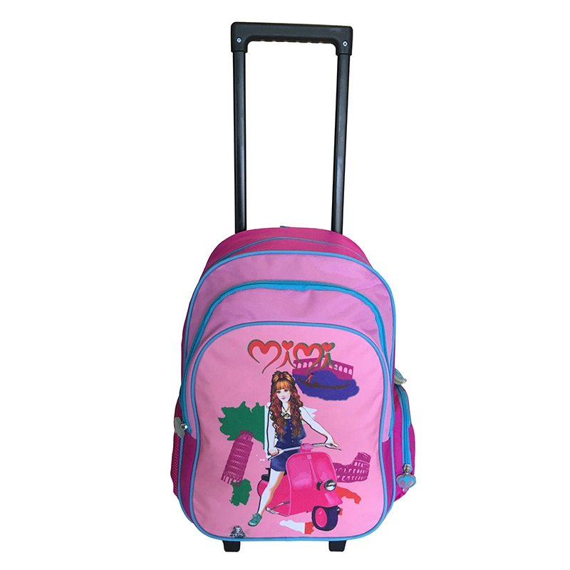 Fashion Cute Cartoon Kids Book Backpack Back to School Bags with Trolley for Teen Girls