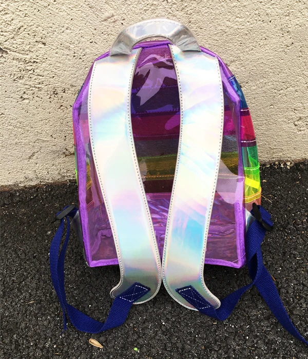 Rainbow Color Transparent School Backpack Custom Colorful Holographic PVC Backpack Bag