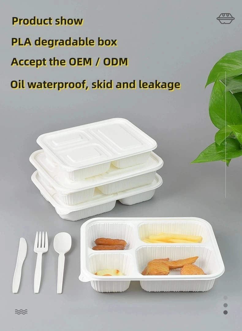 Four Compartment 1000ml White Takeout out Corn Starch Packed Lunch Box Disposable Container Takeaway Food Hot Meal Packaging