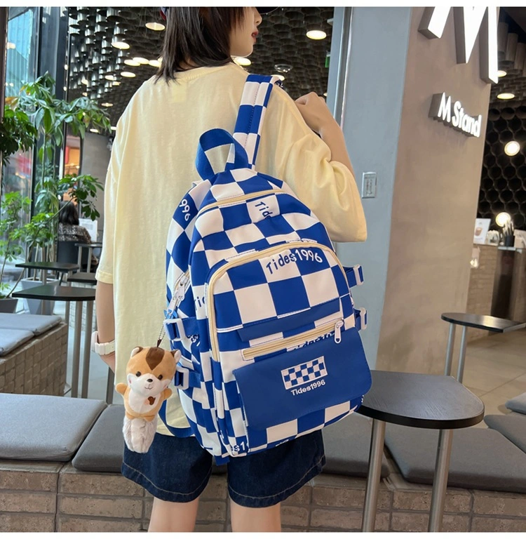 Fashion Plaid Printing Multifunctional Teenager Girls Boys Laptop Casual Backpack