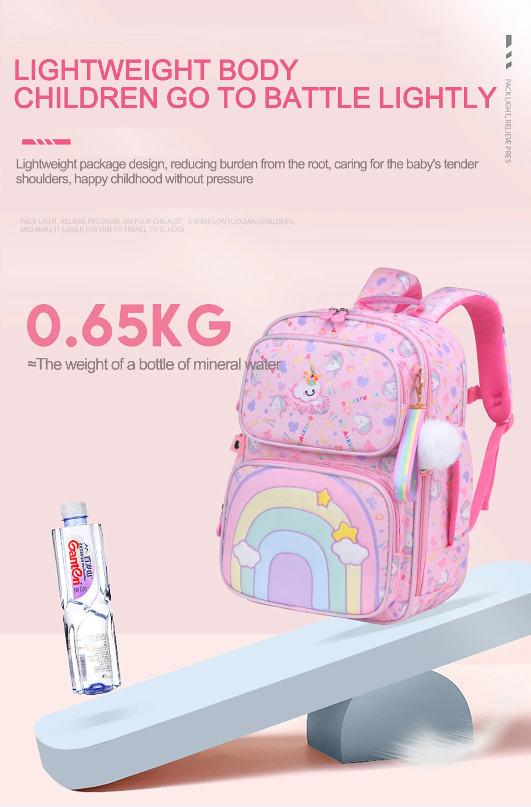 Wholesale Girls Pink Purple School Bag for 6-12 Years Old Large Capacity Children Primary School Backpack Kid Book Bags