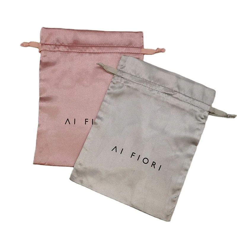 Wholesale Luxury Silk Personalized Drawstring Pouch Wig Hair Extension Packaging Satin Bag with Custom Logo