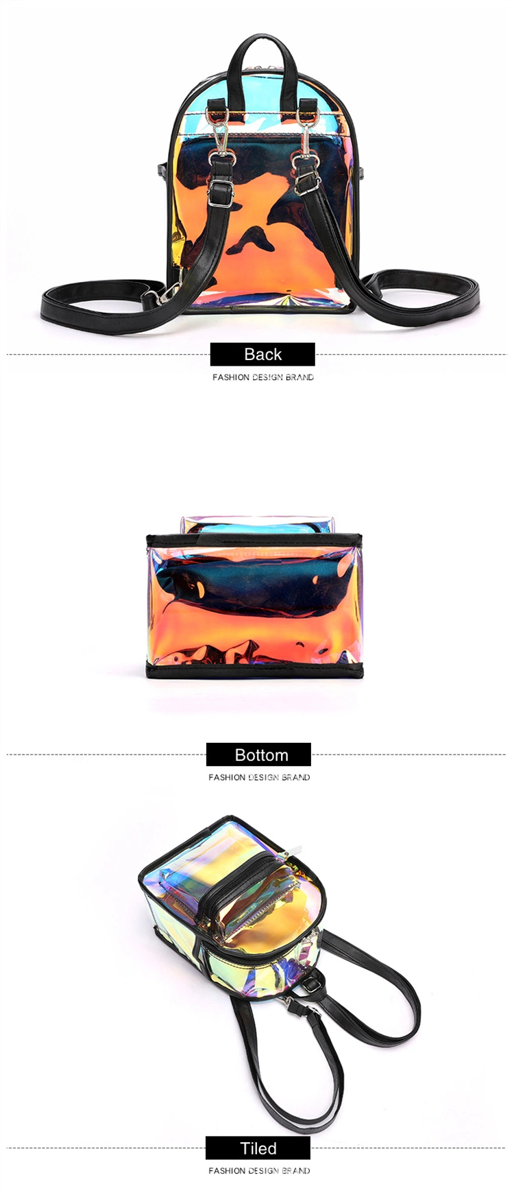 Wholesale Custom New Style Holographic PVC Two-Piece Set Transparent Jelly School Backpack