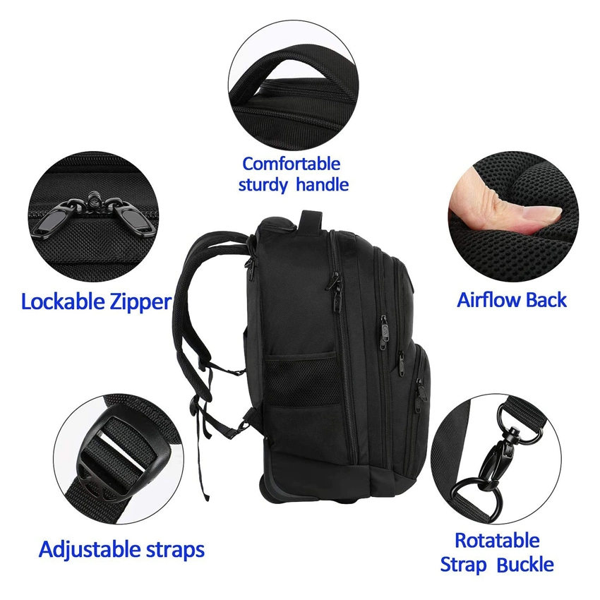 Luggage Backpack Compact Business Backpack with Wheels Student Rolling Laptop Bag