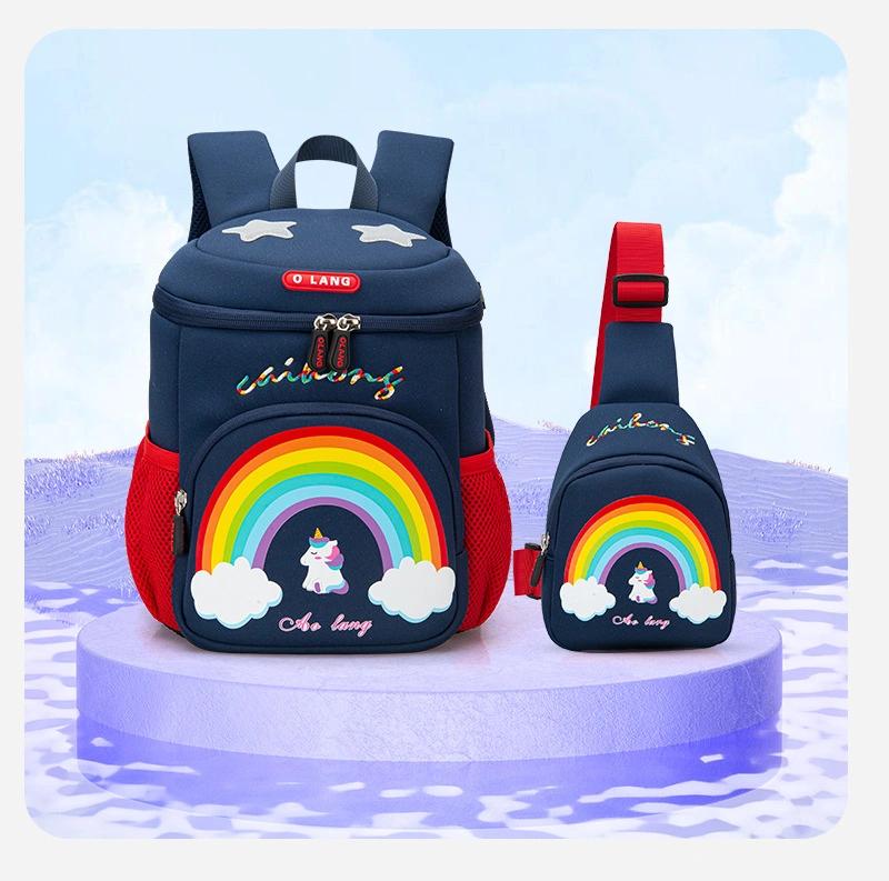 High Quality New Style Backpack for Child Anti-Lost Rainbow Pattern Kid School Bag