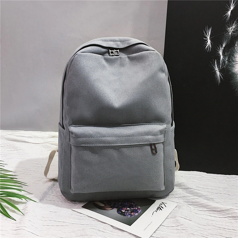 2021 Couple Backpack Canvas Middle School Student Backpack Japan and South Korea Travel Solid Color School Bag