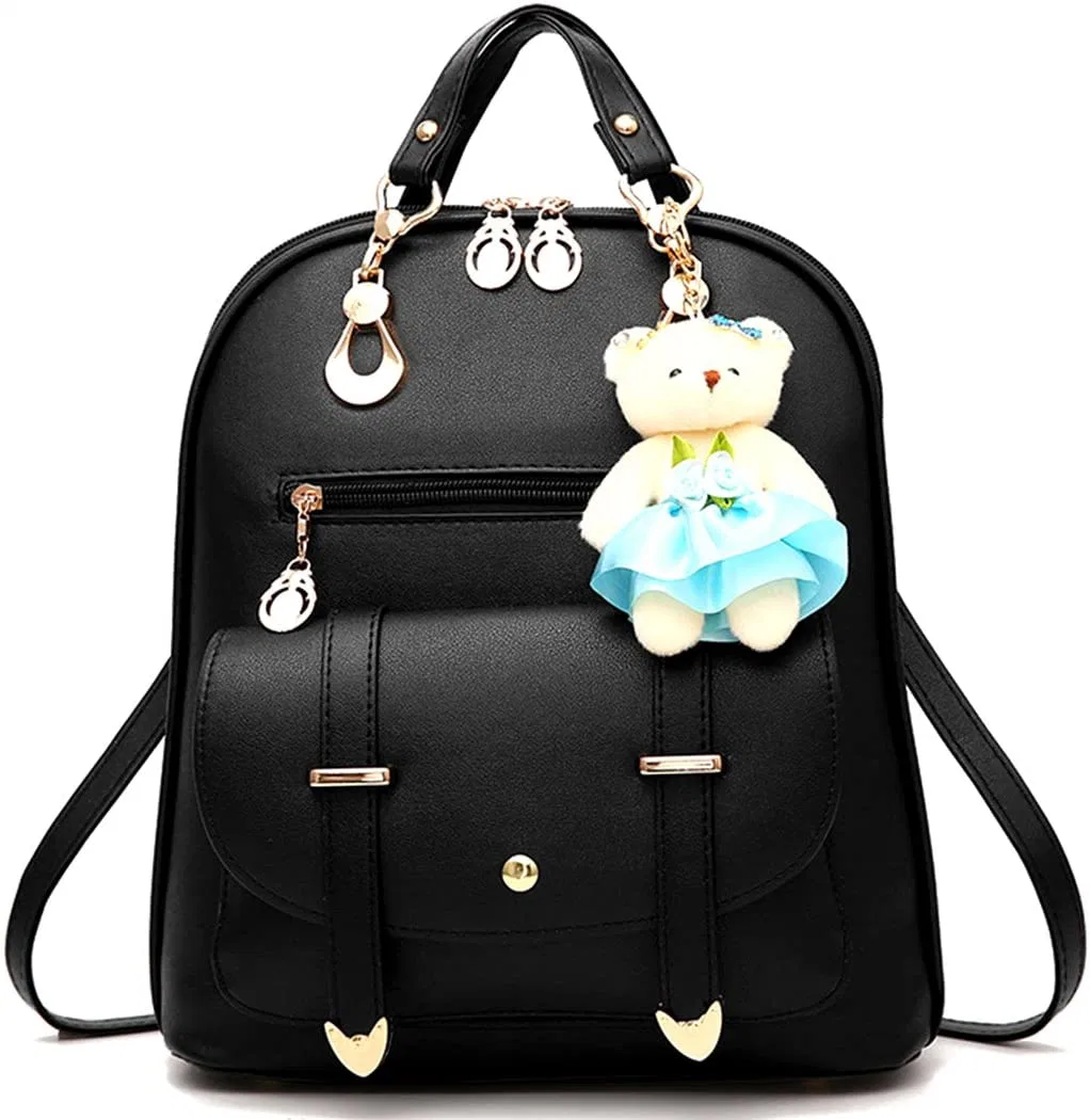 Large Capacity Leather Shoulder Bags Cute Mini Backpack for Girls, Black