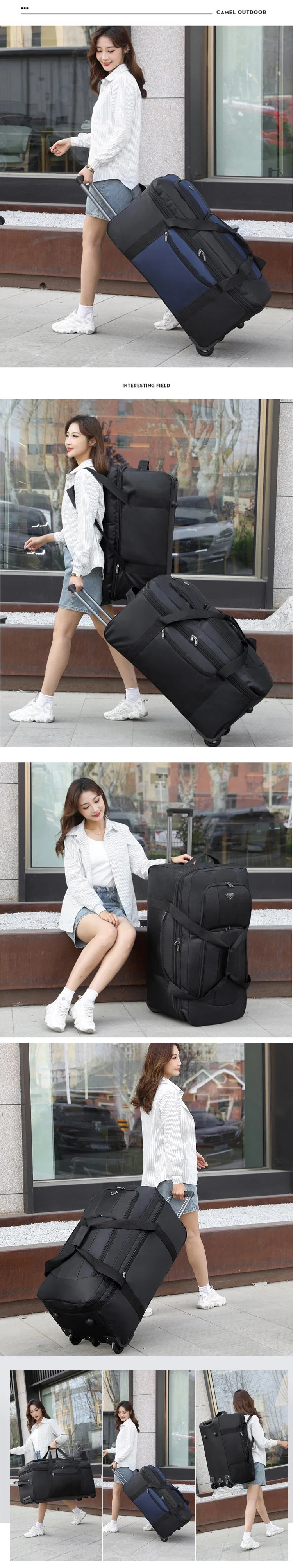 Ea374 Customized Foldable Duffel and Backpack with Wheels Travel Luggage Trolley Bags Zipper Convertible Designer Big Garment Rolling Duffle Bag